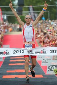 Bevan Docherty winning IRONMAN New Zealand. 